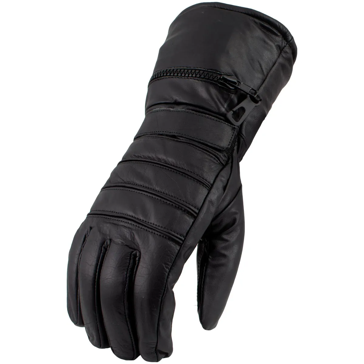 Men’s XS2066 Black Gauntlet Leather Motorcycle Winter Gloves with Rain Cover