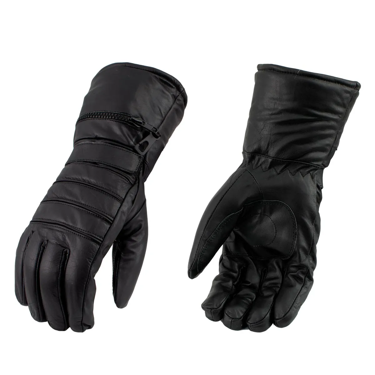 Men’s XS2066 Black Gauntlet Leather Motorcycle Winter Gloves with Rain Cover