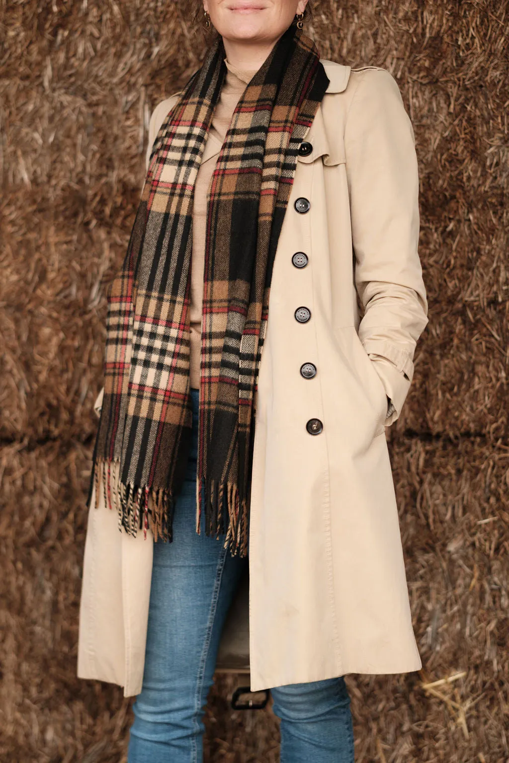 Merino Wool Oversize Tartan Scarf | Francis Chocolate