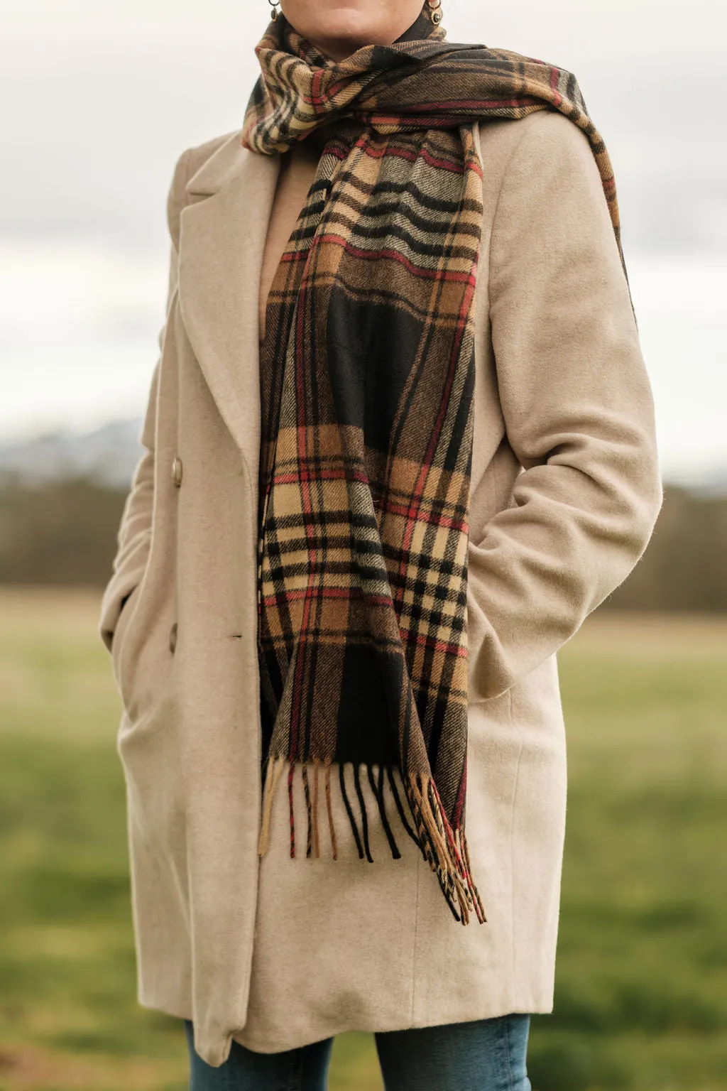 Merino Wool Oversize Tartan Scarf | Francis Chocolate