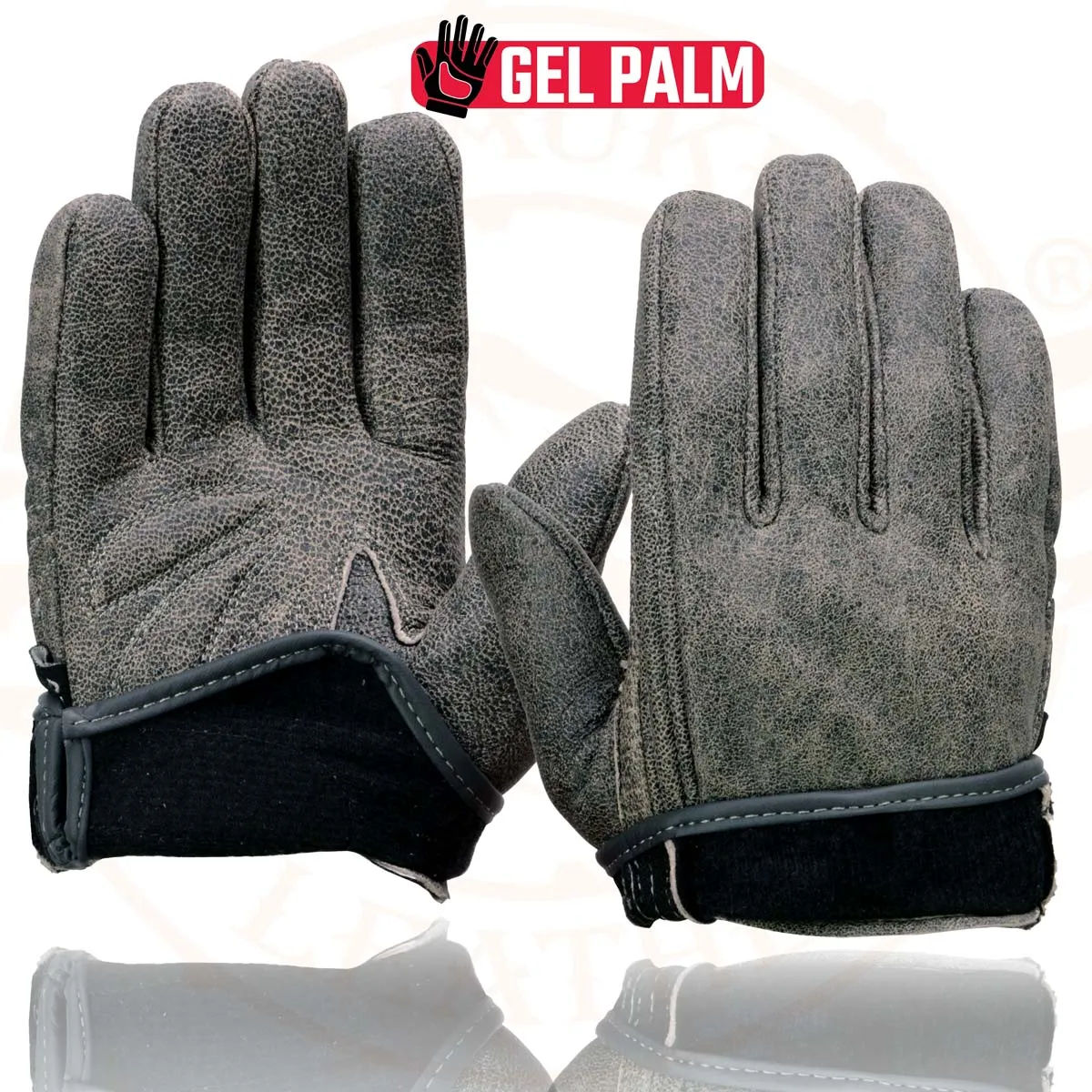 Milwaukee Leather MG7511 Men's Grey Leather Gel Padded Palm Short Wrist Motorcycle Hand Gloves W/ ‘Full Panel Cover’