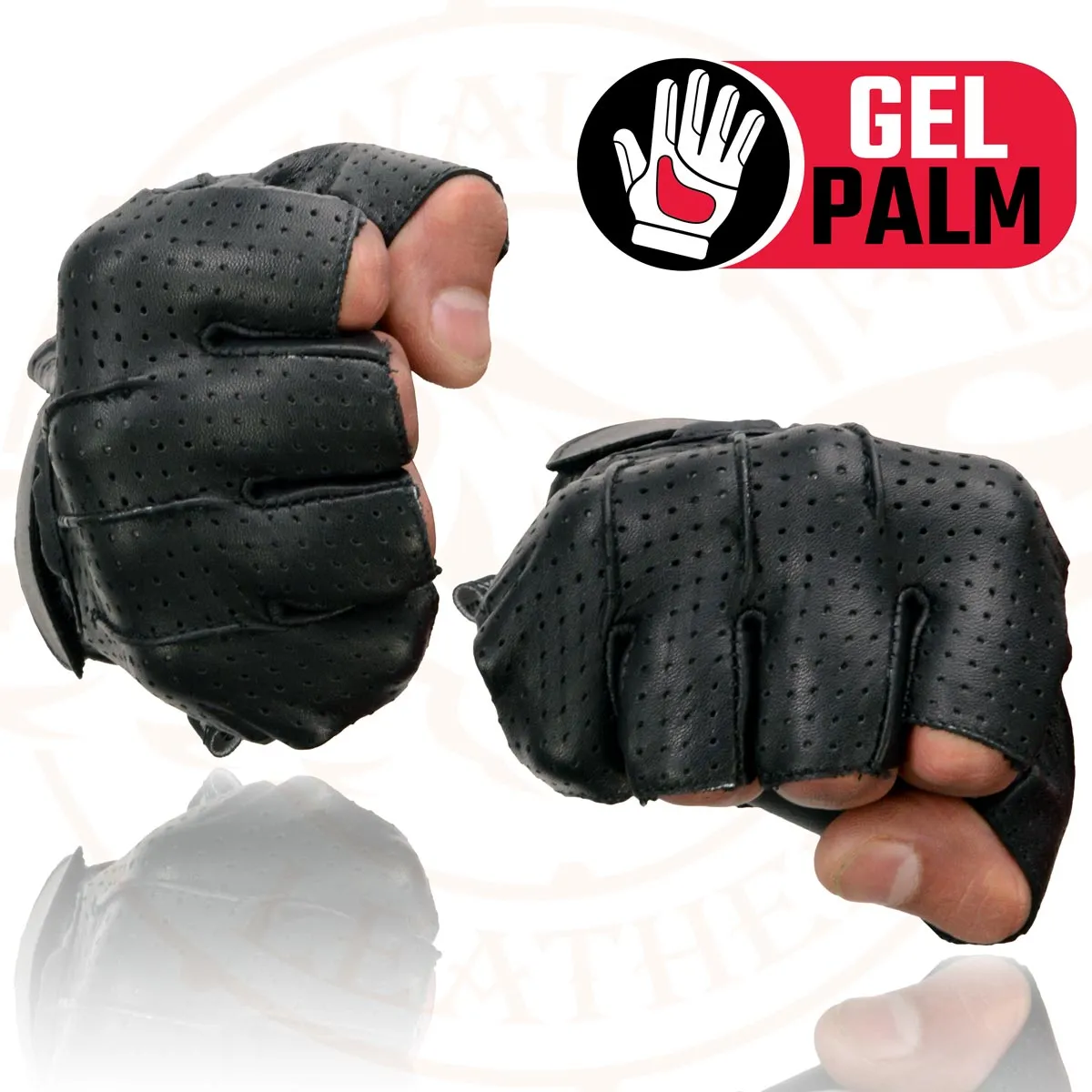 Milwaukee Leather SH357 Men's Black Leather Gel Padded Palm Fingerless Motorcycle Hand Gloves W/ ‘Welted Perforated Leather’