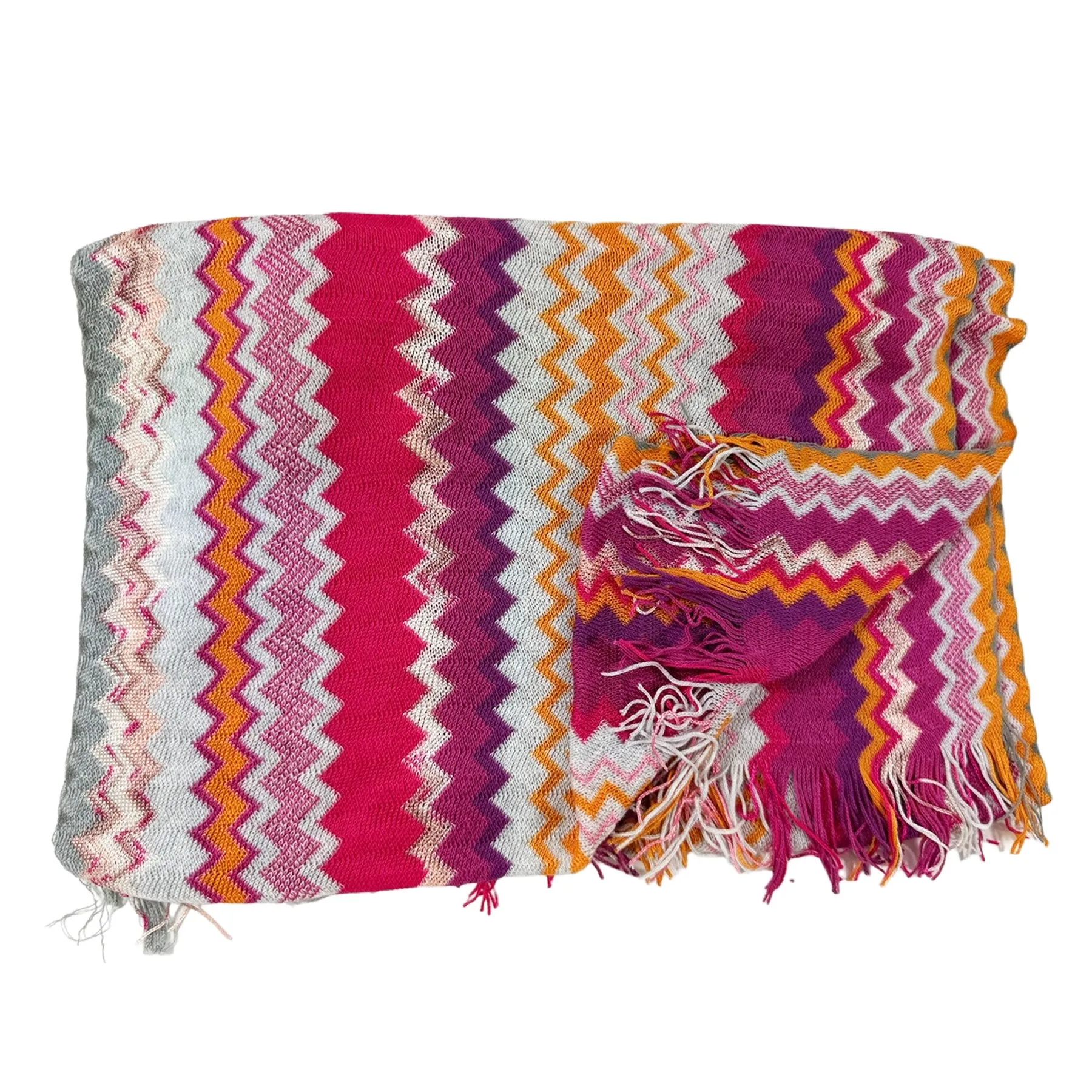 Missoni Scarf Purple Pink Orange Chevron Design - Long Designer Shawl FINAL SALE