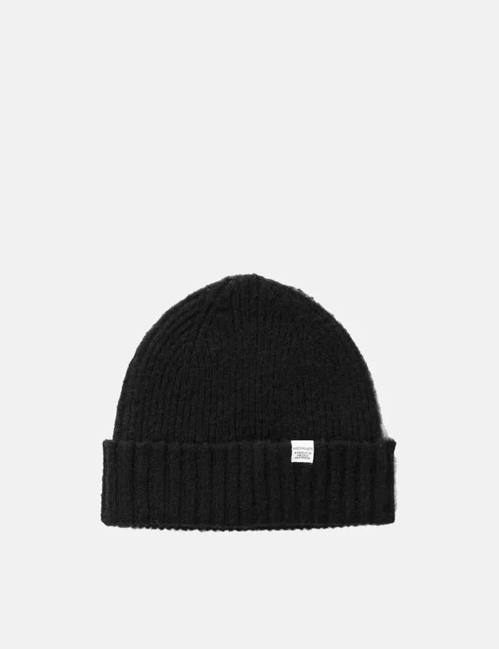 Norse Projects Rib Beanie Hat Brushed (Wool) - Black