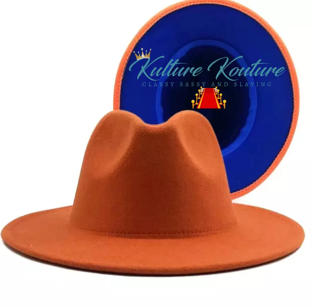 ORANGE AND ROYAL BLUE UNISEX FEDORA HAT