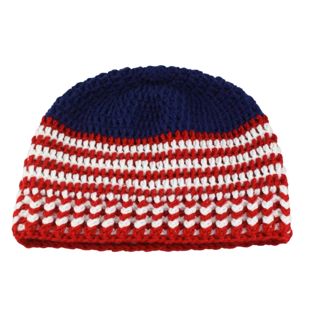 Patriotic Crochet Beanie Hat with Band Medium/Large - JMCH43ML