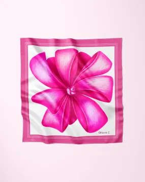 PINK BOW Designer 100% Silk Art-A-Porte Scarf Pink Border