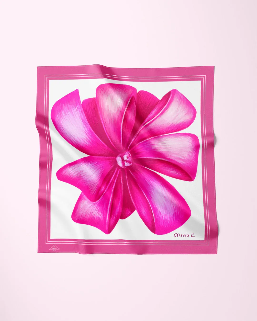 PINK BOW Designer 100% Silk Art-A-Porte Scarf Pink Border