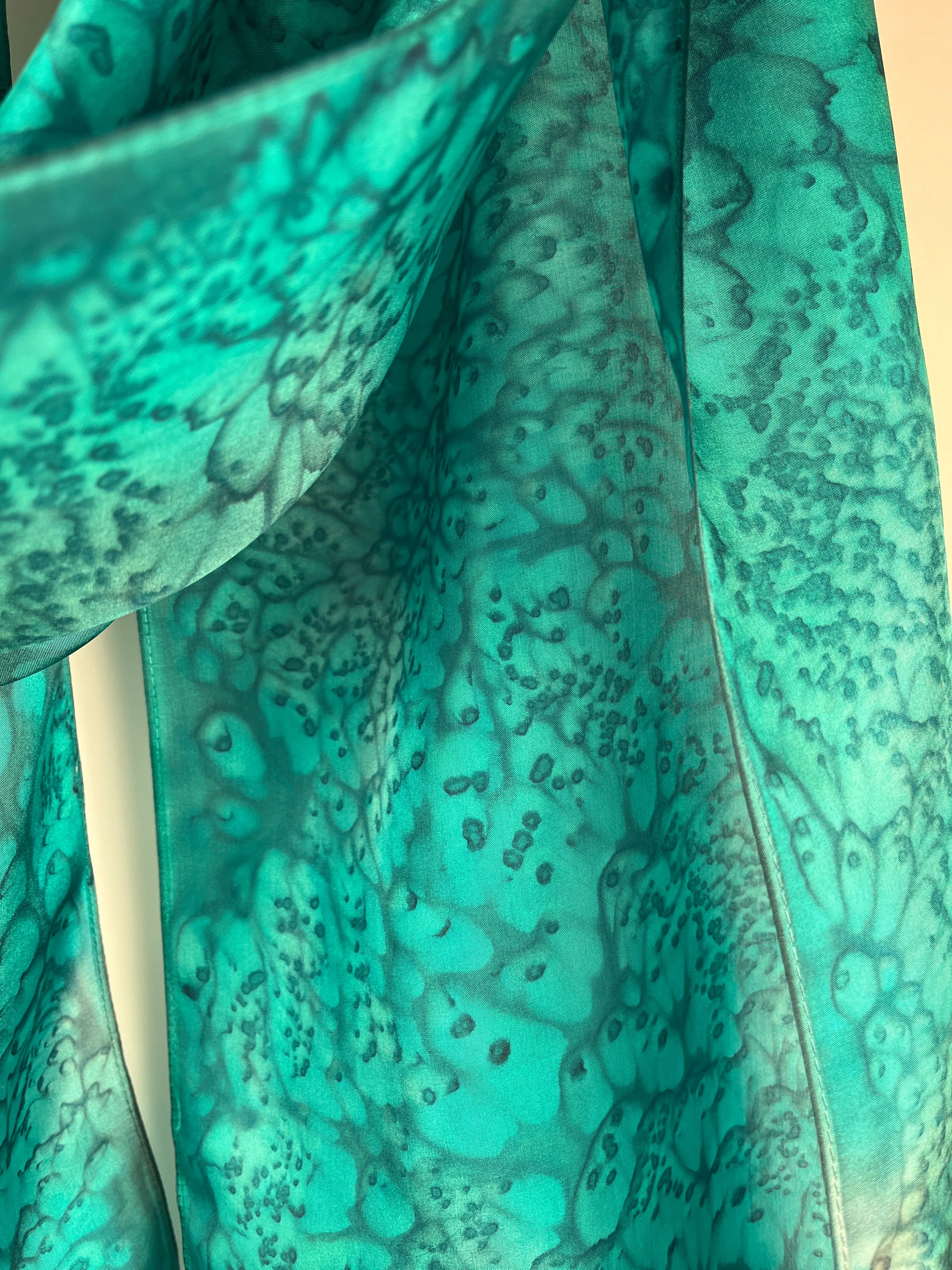 "Teal Blue/Green Mermaid" - Hand-dyed Silk Scarf - $125