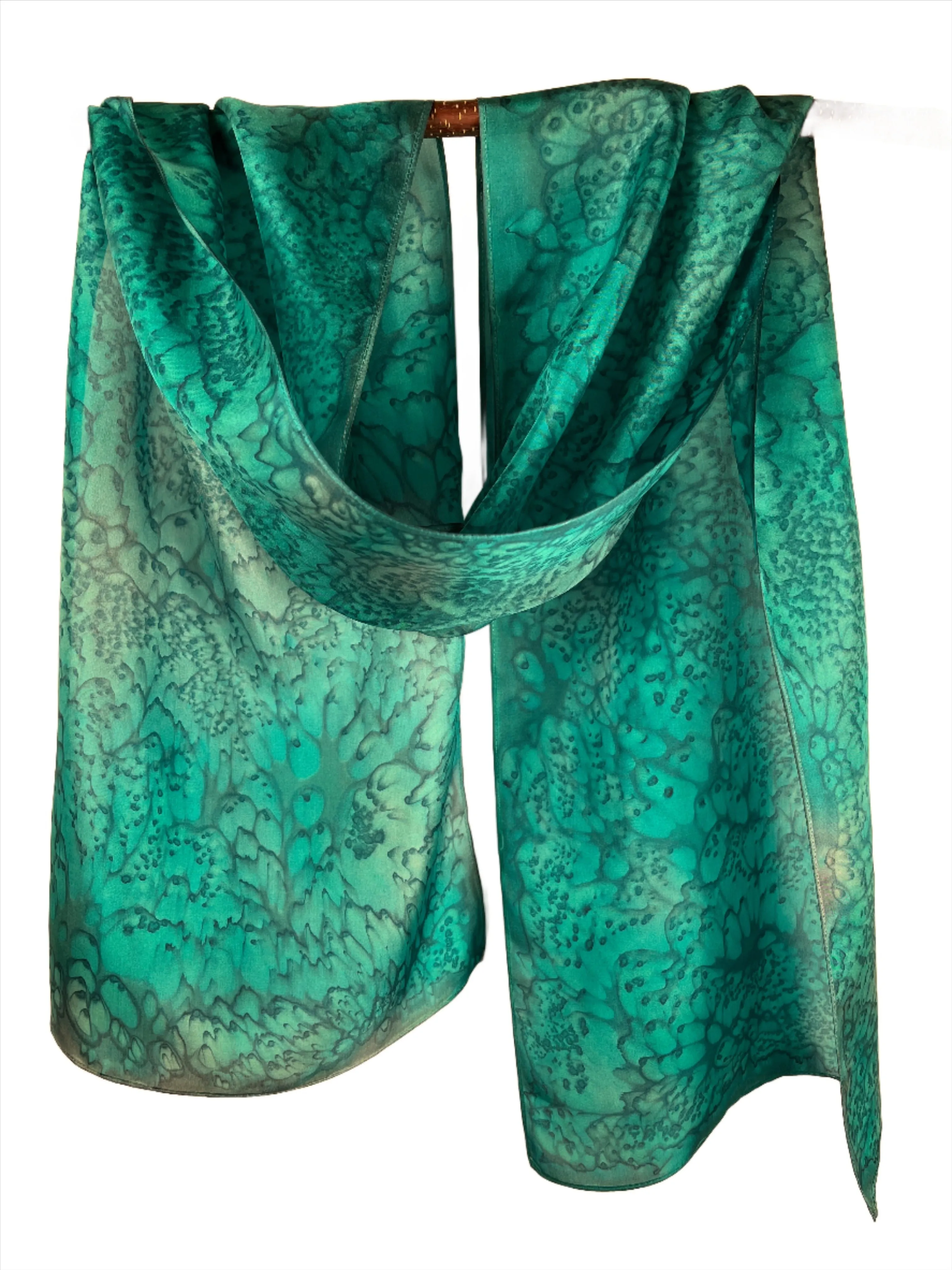 "Teal Blue/Green Mermaid" - Hand-dyed Silk Scarf - $125