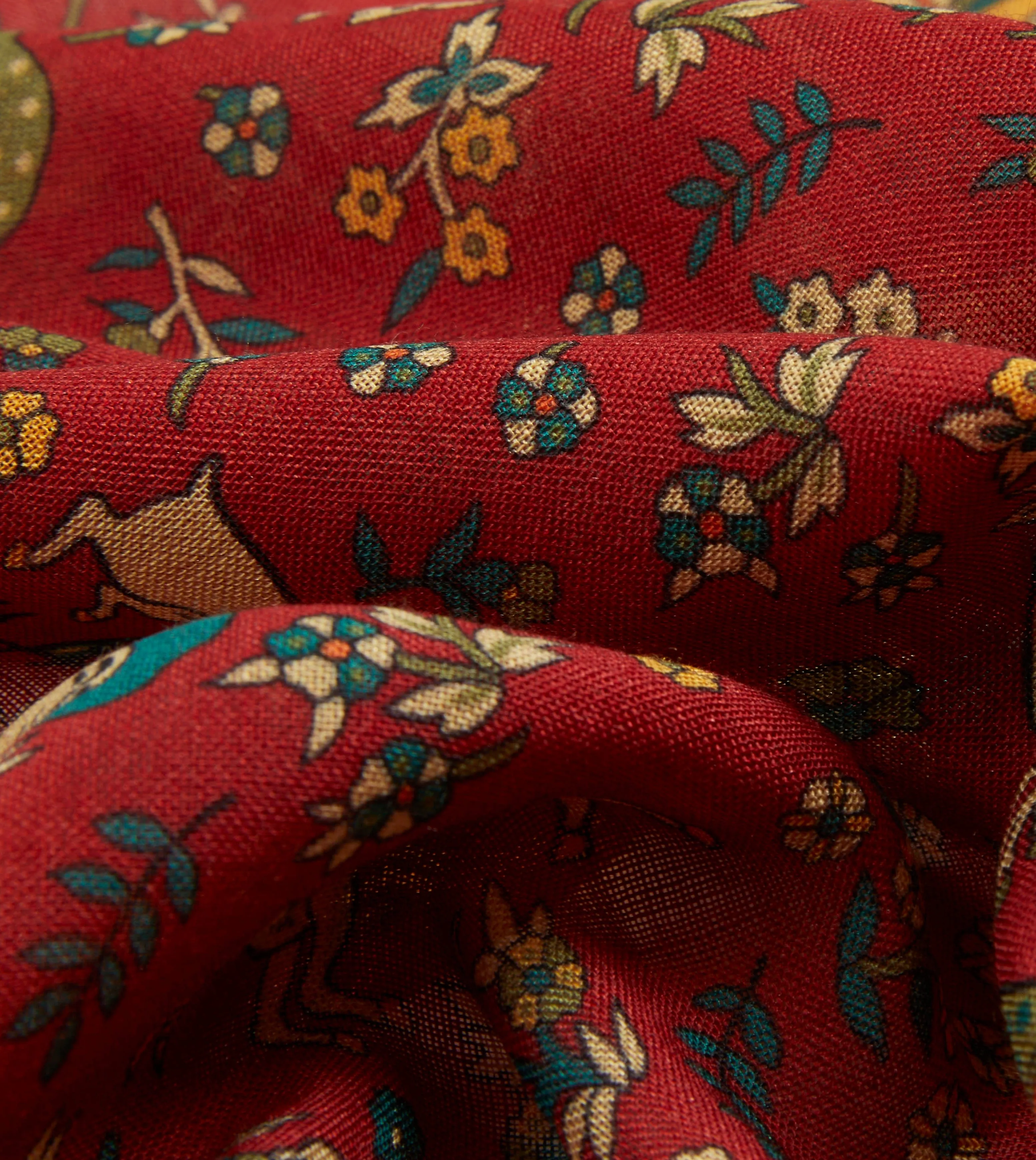 Red Mughal Print Wool-Silk Square Scarf