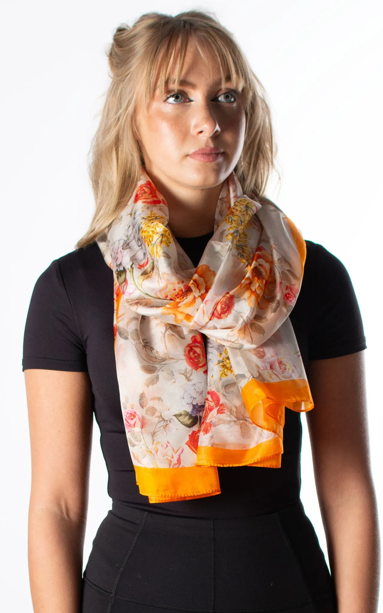 Romantic Orange Flowers Silk Scarf