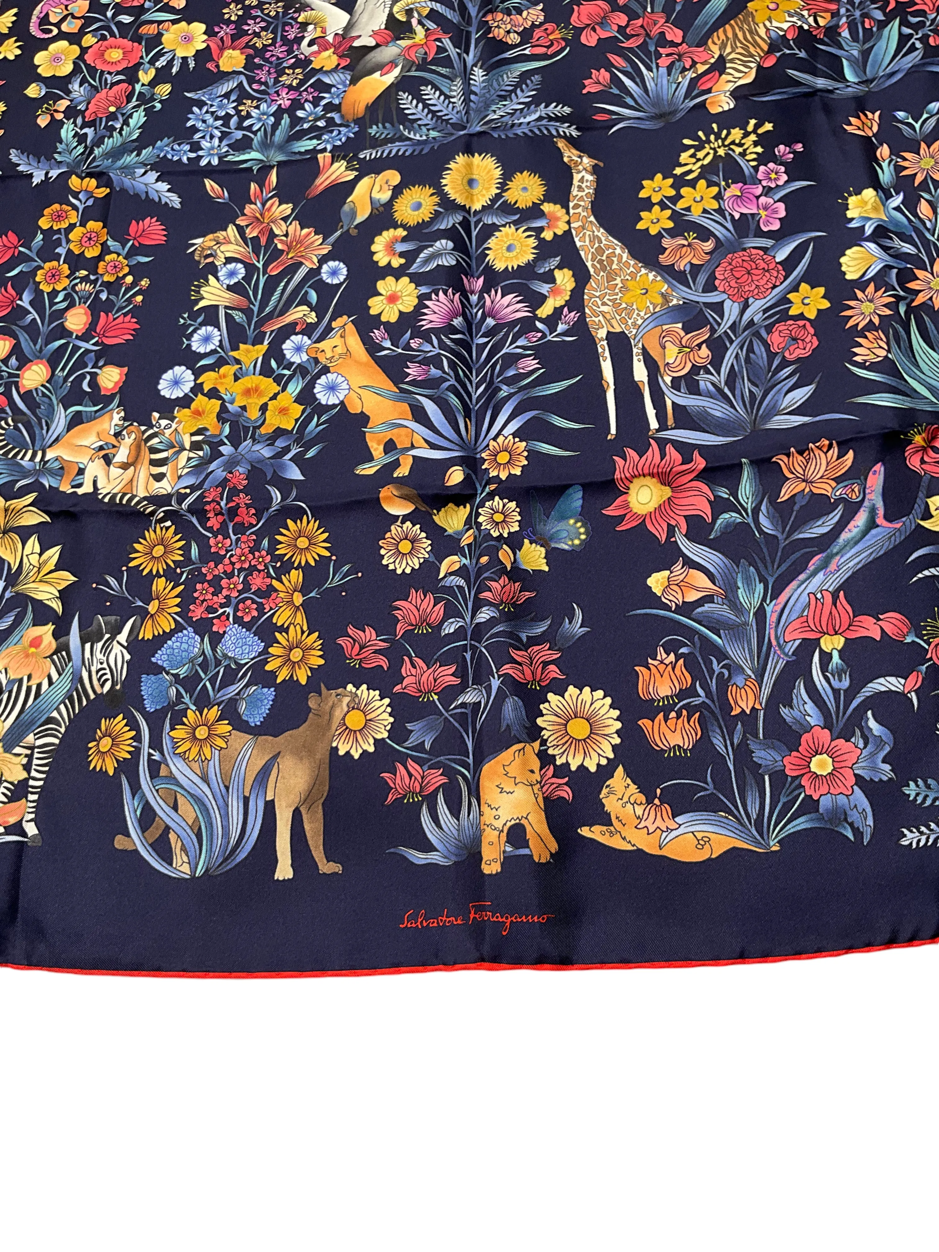 Salvatore Ferragamo Floral and Jungle Print Silk Scarf NEW