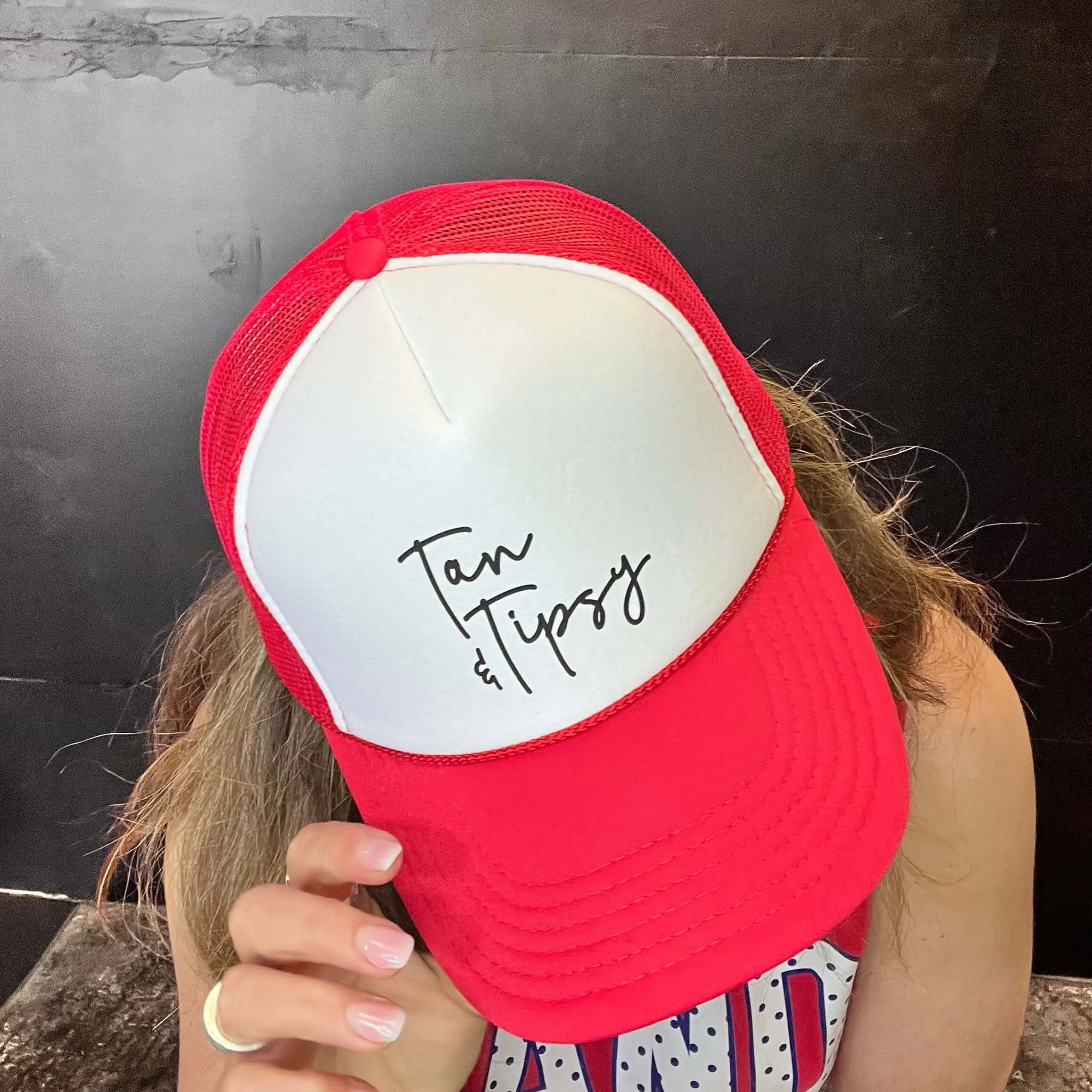 Tan & Tipsy Red & White Trucker Hat