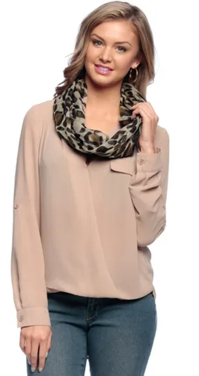 Tan Women's Retro Fashion Two Tone Animal Print Infinity Loop Scarf