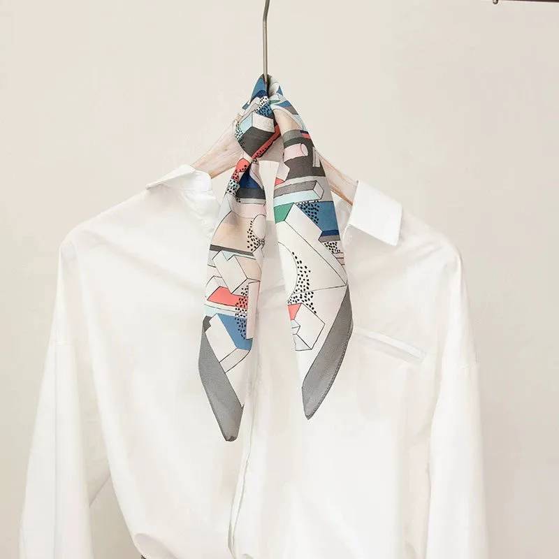 White Totem Silk Scarf & Mulberry Silk Small Square Scarf for Shirts and T-Shirts