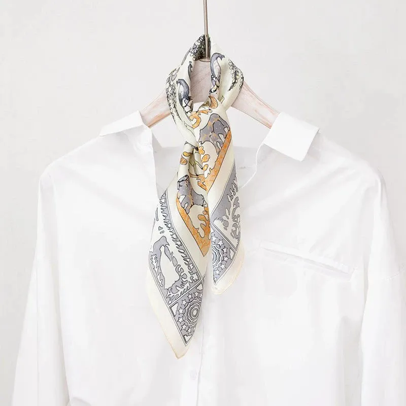 White Totem Silk Scarf & Mulberry Silk Small Square Scarf for Shirts and T-Shirts