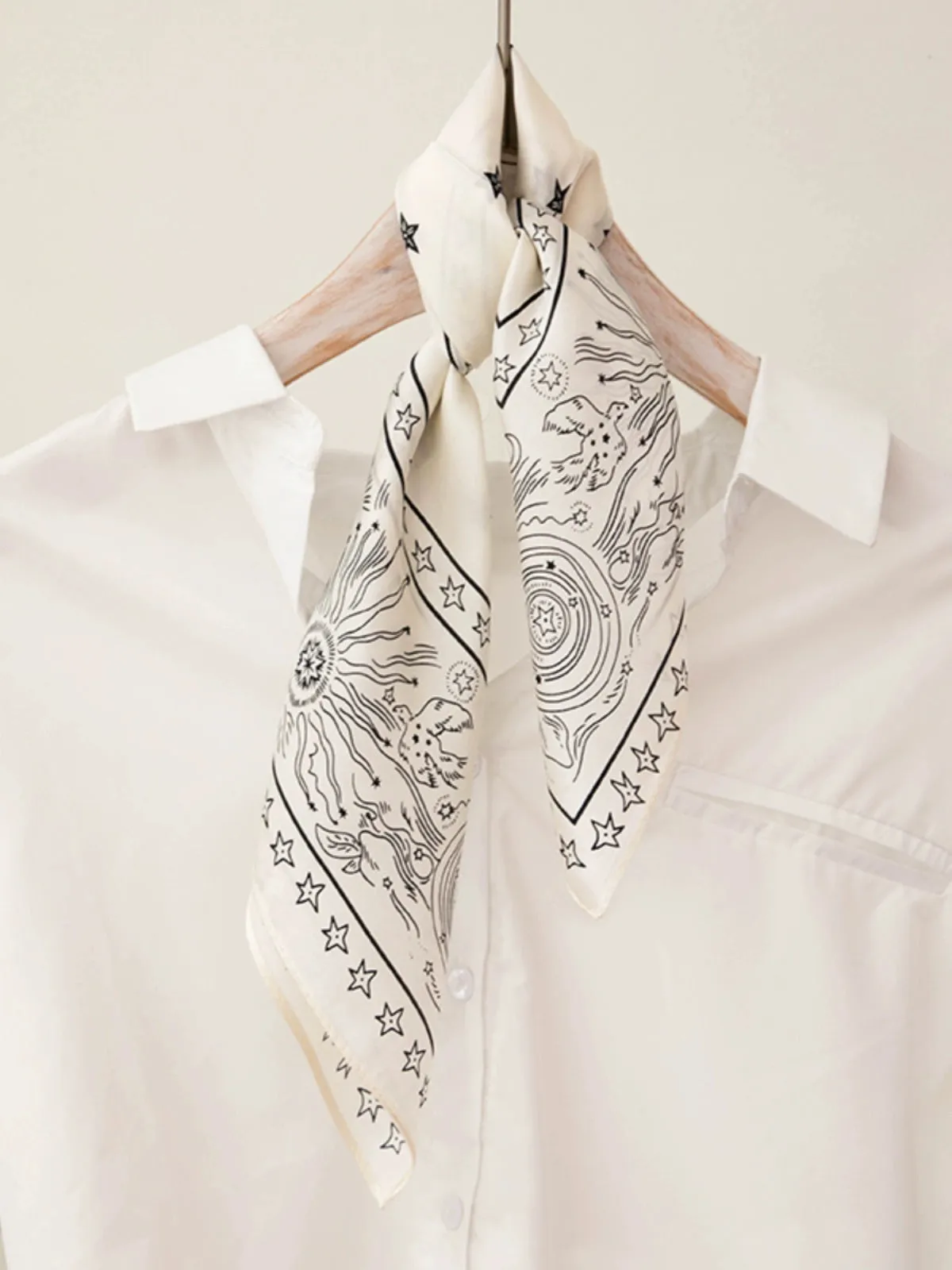 White Totem Silk Scarf & Mulberry Silk Small Square Scarf for Shirts and T-Shirts