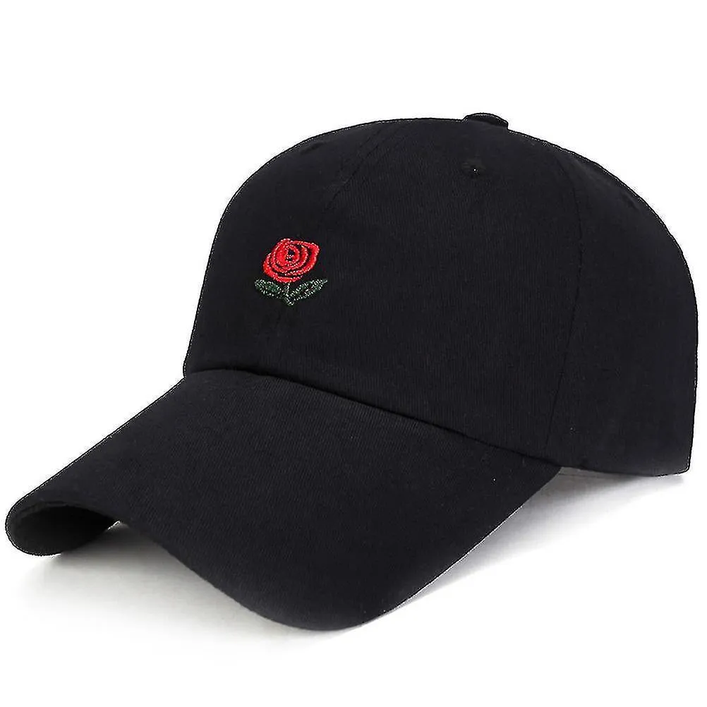 Women Embroidered Baseball Cap Curved Brim Rose Flower Back Letter